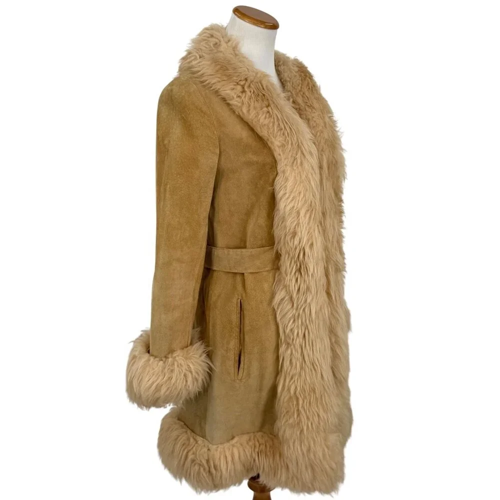 Vtg 60s Leather & Afghan Penny Lane Coat | Free People Boho Indie Luxe Grunge S - Picture 5 of 13